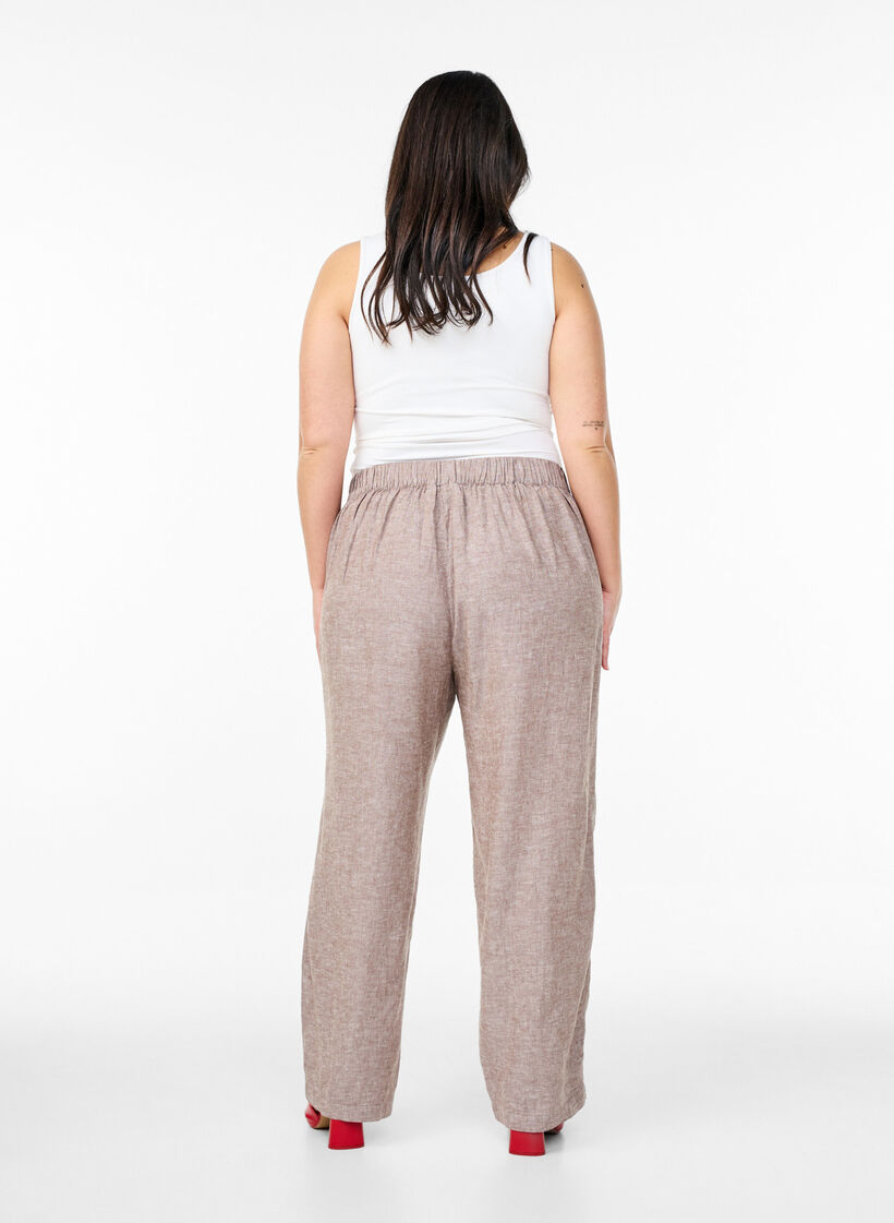 Loose trousers in linen and viscose, Brown, Model image number 1