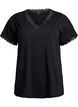 T-shirt with lace trim, Black, Packshot image number 0