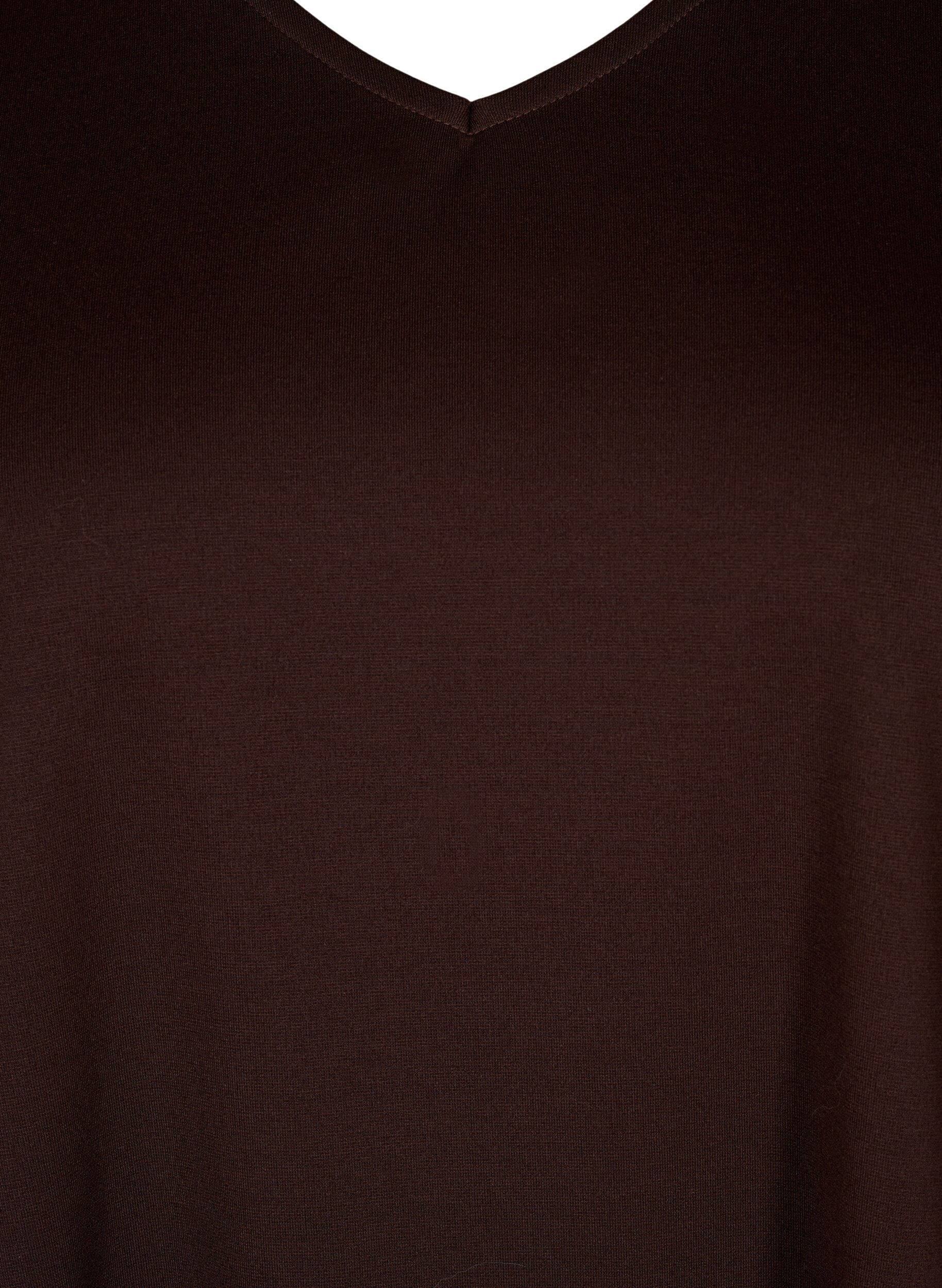 Zizzifashion Plain dress with v neck and 3/4 sleeves, Coffee Bean, Packshot image number 2
