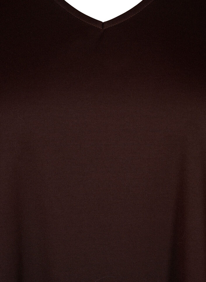Plain dress with v neck and 3/4 sleeves, Coffee Bean, Packshot image number 2