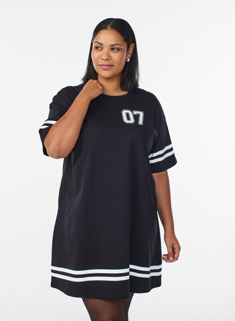 Short T-shirt dress with sporty details, Black, Model image number 0
