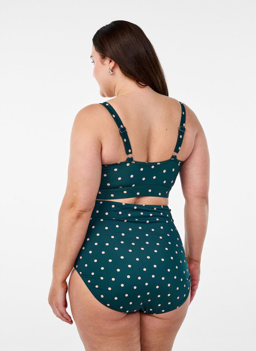 Bikini top with polka dots and ruffle details, Green, Model image number 2