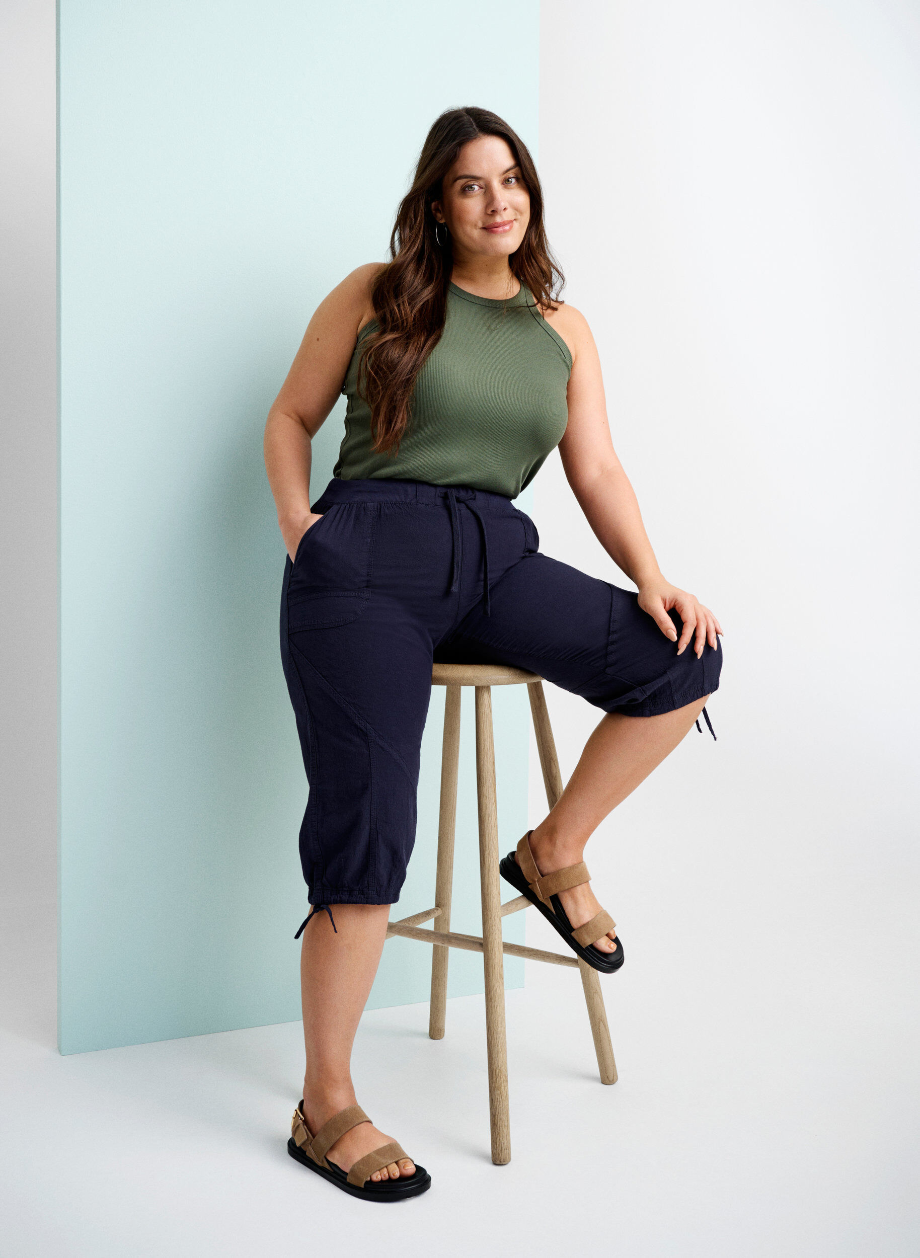 Zizzifashion Cotton Capri trousers, Blue, Image image number 0