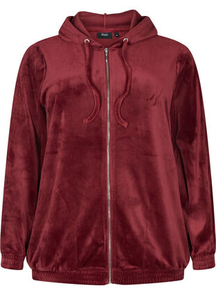 Velour cardigan with zip and hood, Cabernet, Packshot image number 0