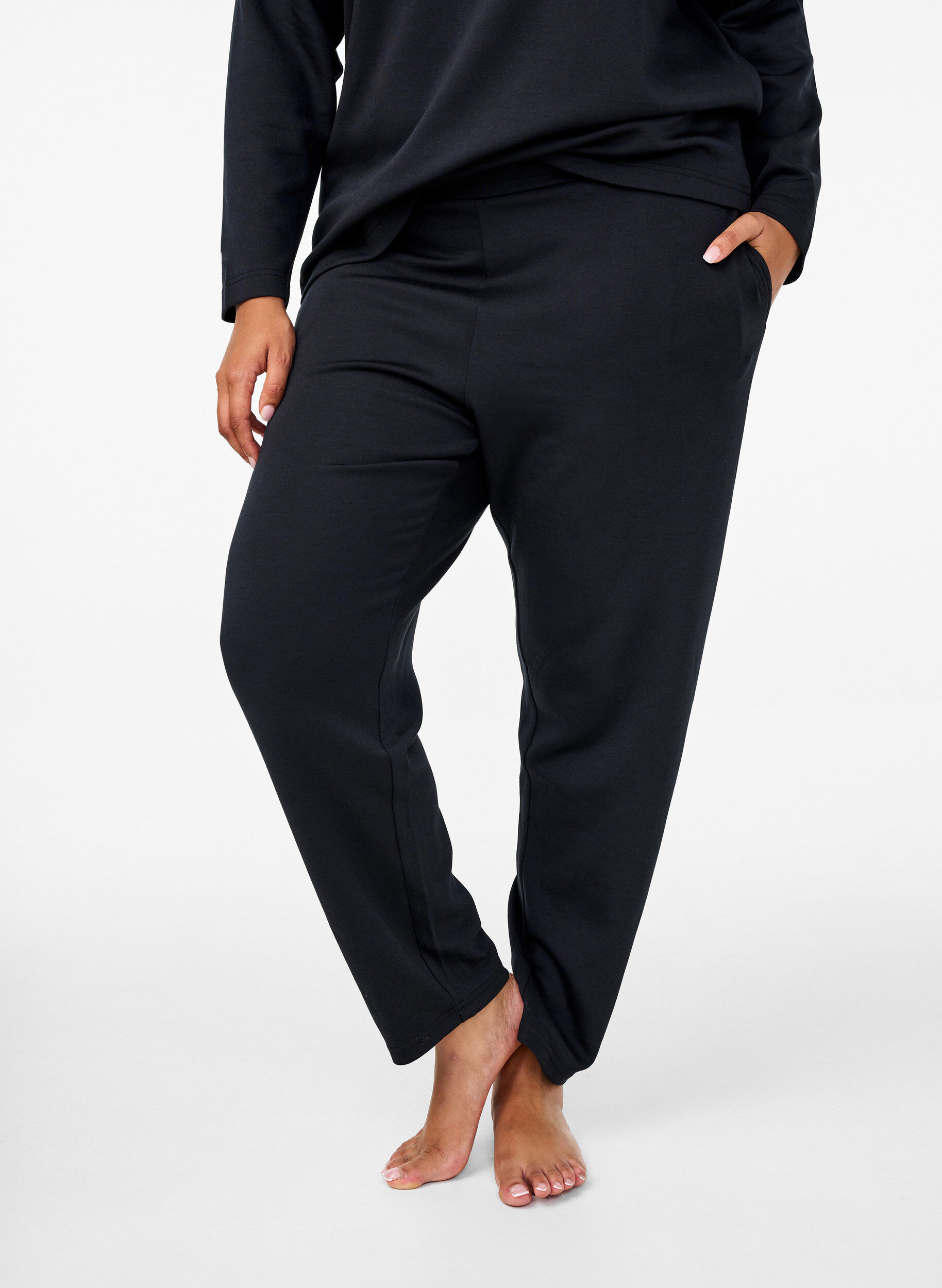 Zizzifashion Modal-blend trousers with elasticated waistband, Black, Model image number 2