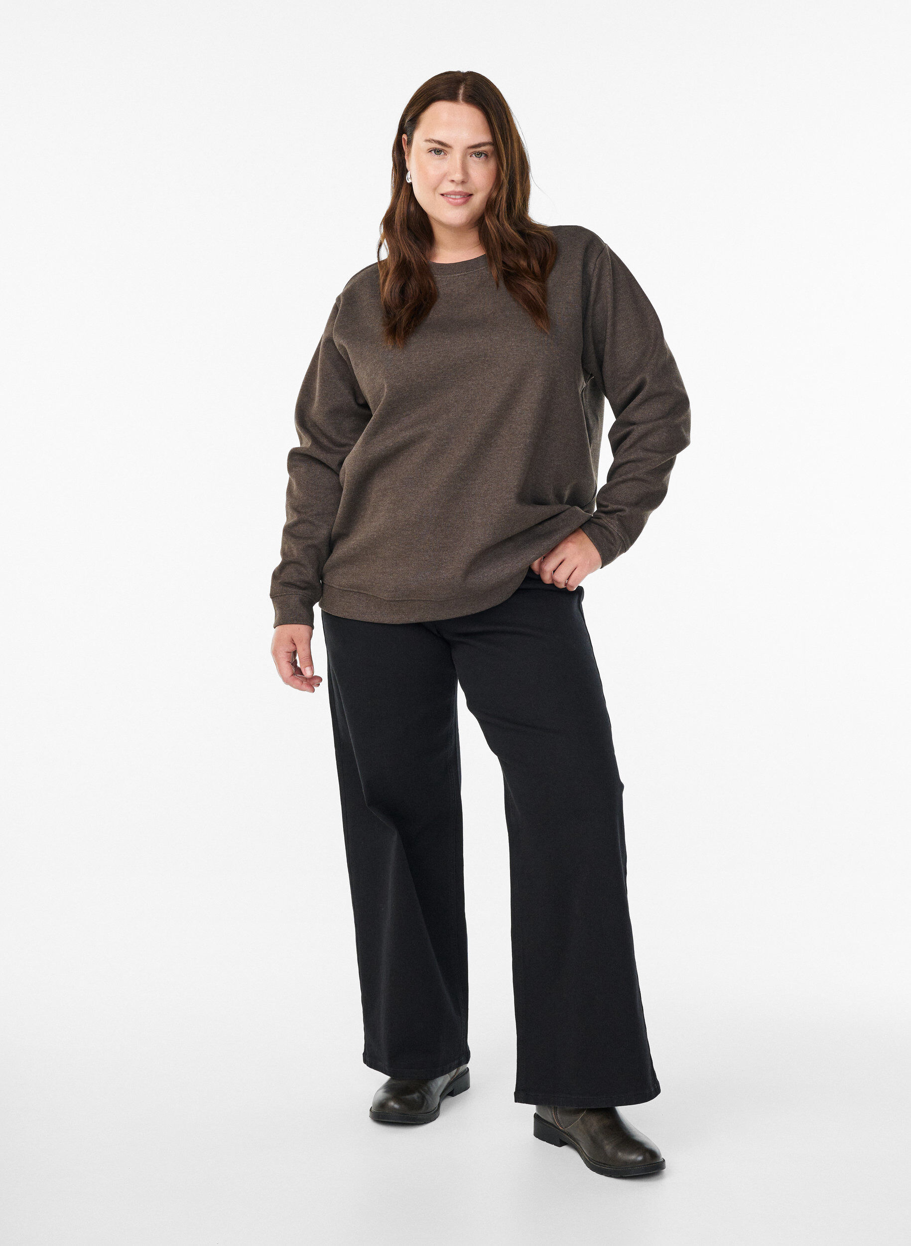 ZizzifashionSweatshirt with crew neck, Brown, Model image number 1