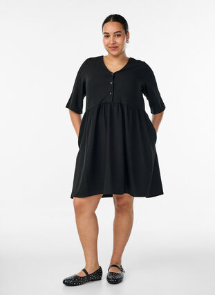 Dress with a ribbed texture and an empire line - Black - Sz. S - Zizzifashion Dress with a ribbed texture and an empire line - Black - Sz. S - Zizzifashion