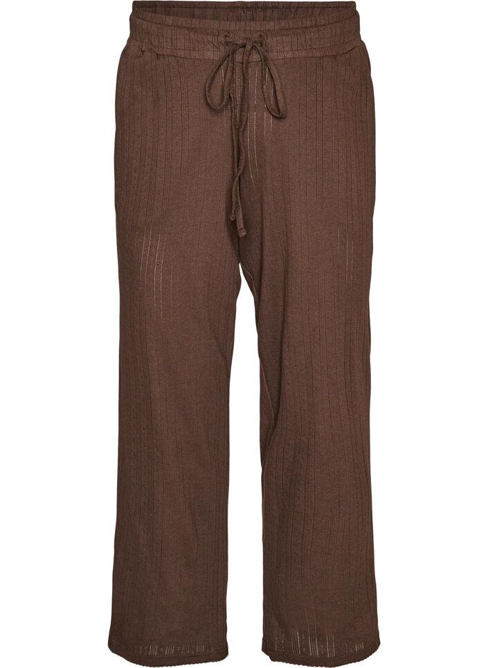 Organic cotton pyjama bottoms with eyelet embroidery, Brown, Packshot image number 0