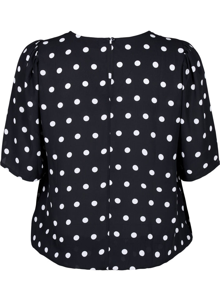 Dotted blouse with short sleeves, Black W. White Dot, Packshot image number 1