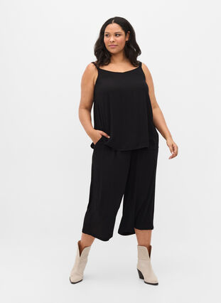 Loose culotte trousers in viscose, Black, Model image number 0