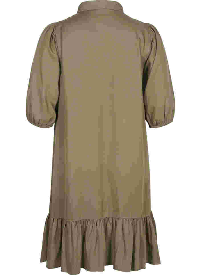 Dress with ruffle trim and 3/4 sleeves, Dusty Olive, Packshot image number 1
