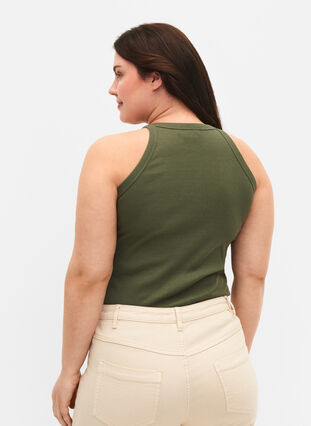 Ribbed cotton tank top, Thyme, Model image number 1