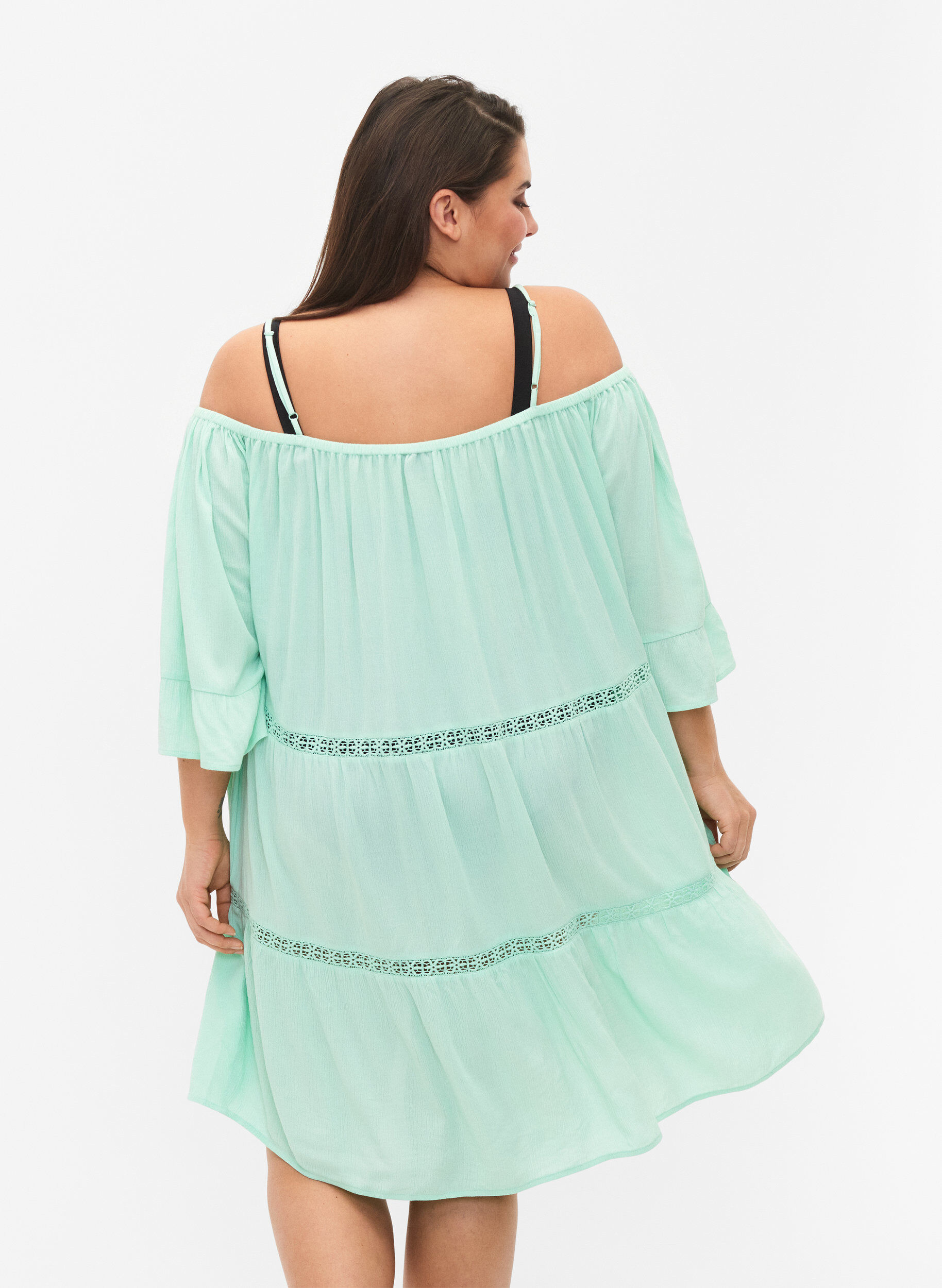 Zizzifashion Beach tunic with off-shoulder, Brook Green, Model image number 1