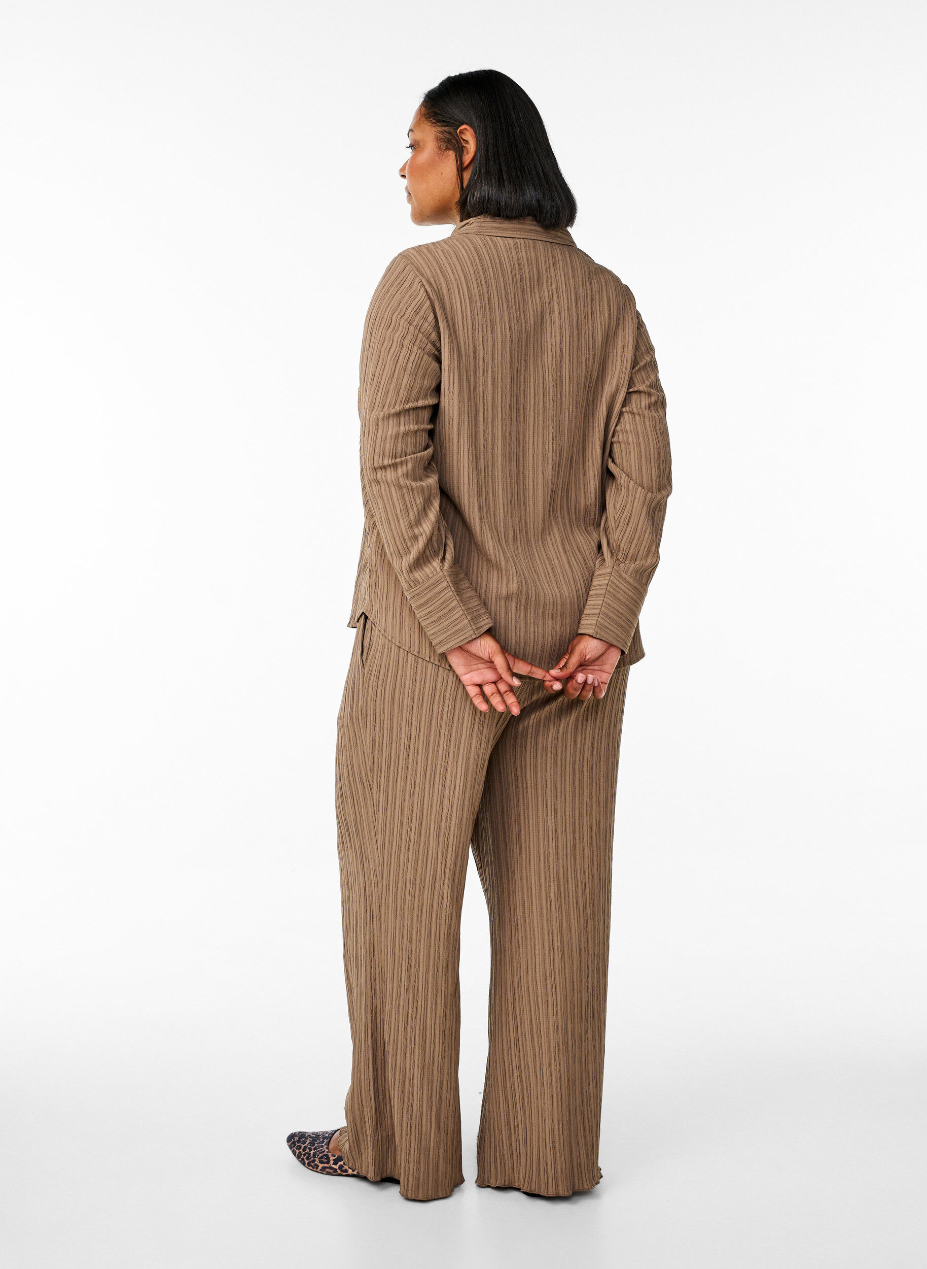 Zizzifashion FLASH - High-waisted trousers with wide legs, Brown, Model image number 1