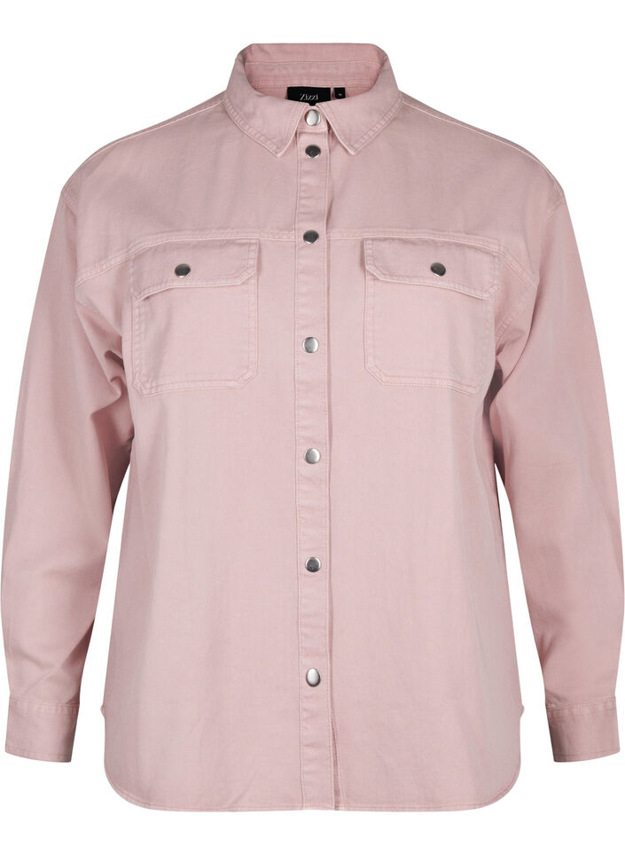 Solid-colored denim shirt with chest pockets, Pale Mauve, Packshot image number 0