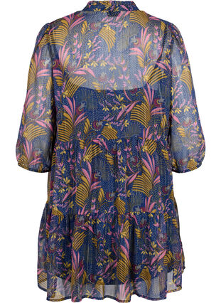 Tunic with floral print and lurex, Blue w. Pink Leaf, Packshot image number 1