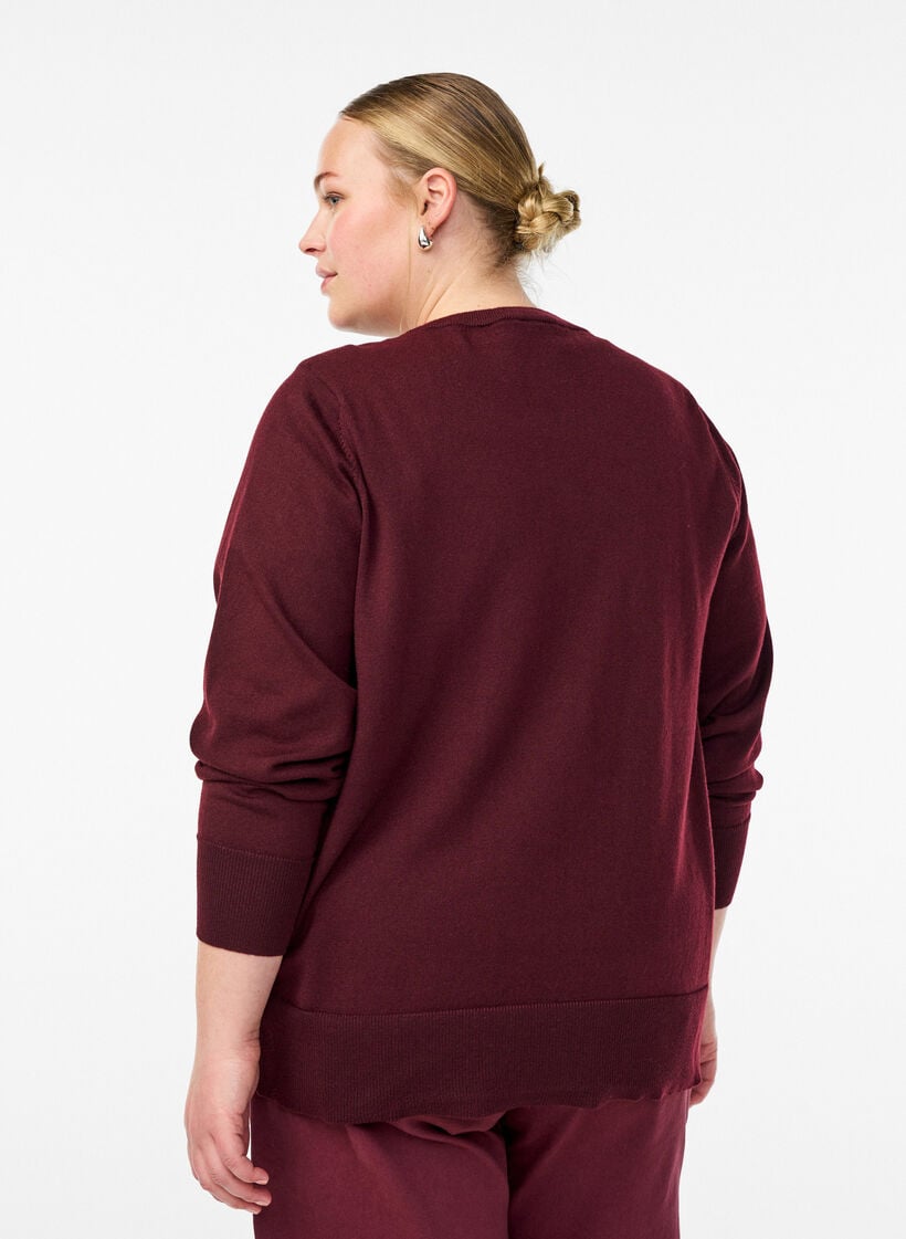 Fine-knit cardigan with round neck, Red, Model image number 2