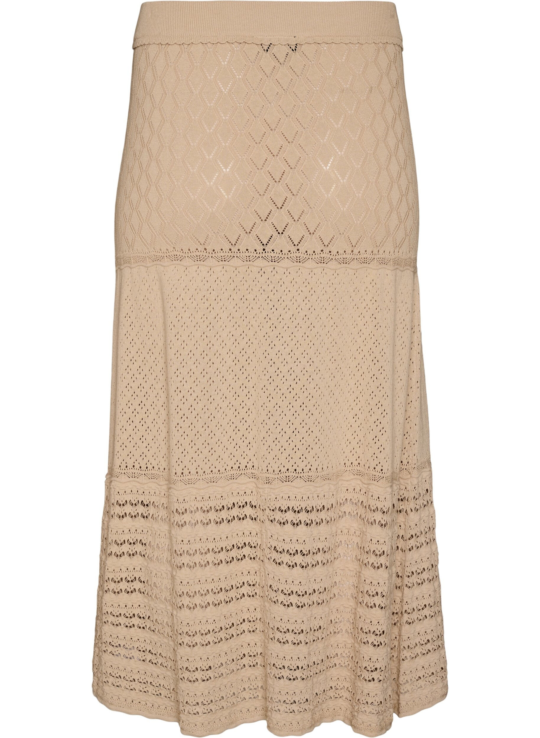 Zizzifashion Knitted skirt with eyelet embroidery, Beige, Packshot image number 1