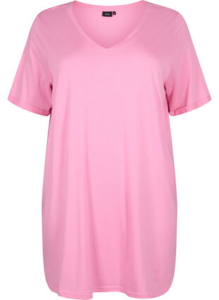 Single colour oversized t-shirt with v-neck, Rosebloom, Packshot image number 0