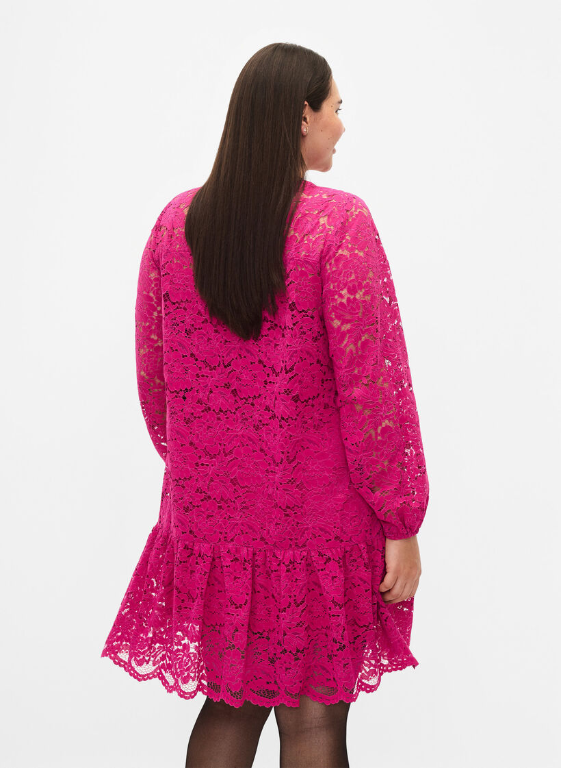 Lace dress with buttons and a-shape, Festival Fuchsia, Model image number 1