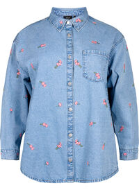 Denim shirt with embroidered flowers