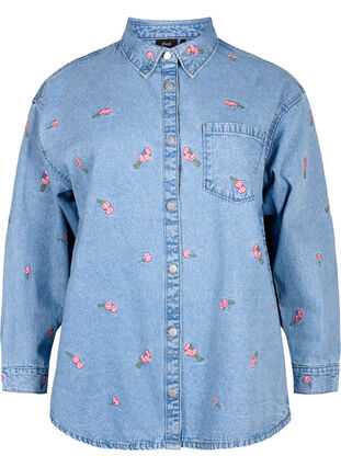 Denim shirt with embroidered flowers, L.B.D.Flower AOP, Packshot image number 0