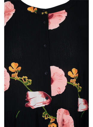 Printed viscose tunic with 3/4 sleeves, Black Big Flower, Packshot image number 2