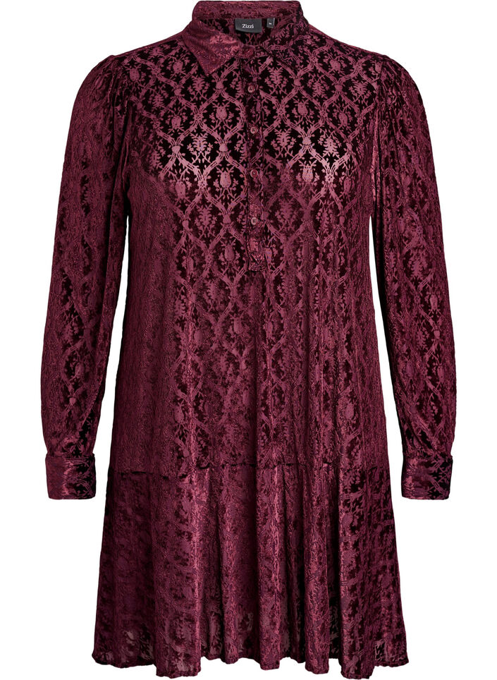 Short dress with a velour pattern, Red, Packshot image number 0