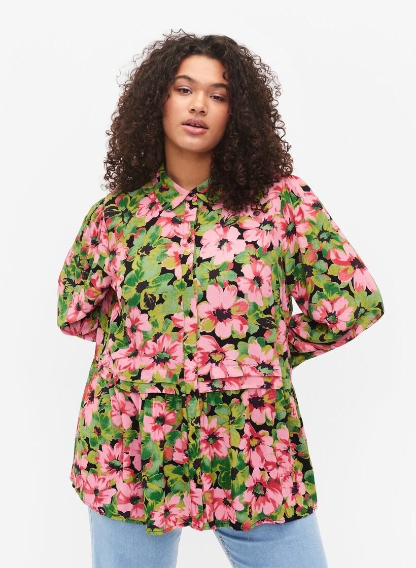 Floral shirt in viscose, Pink G. Flower AOP, Model image number 0