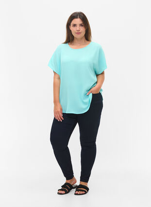 Blouse with short sleeves and a round neckline, Aqua Splash, Model image number 2