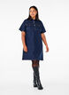 Denim dress with short sleeves and chest pockets, Dark Blue Denim, Model image number 2