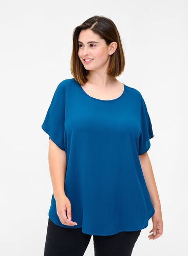 Blouse with short sleeves and a round neckline, Poseidon, Model image number 0