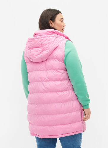Long vest with hood and button closure, Begonia Pink, Model image number 1