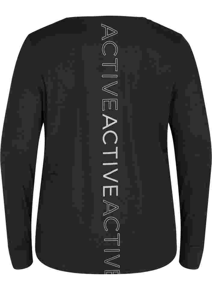 Sports blouse with long sleeves and text print, Black, Packshot image number 1