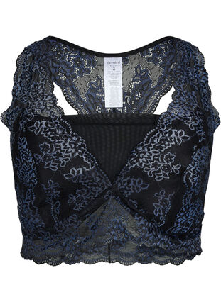 Bra with lace and mesh, Black w. blue lace, Packshot image number 0