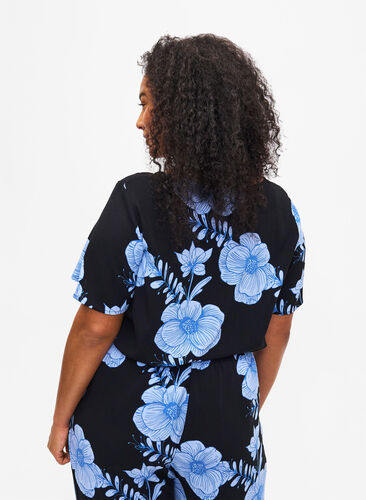 FLASH - Short sleeve viscose blouse with print, Black Big Bl.Flower, Model image number 1