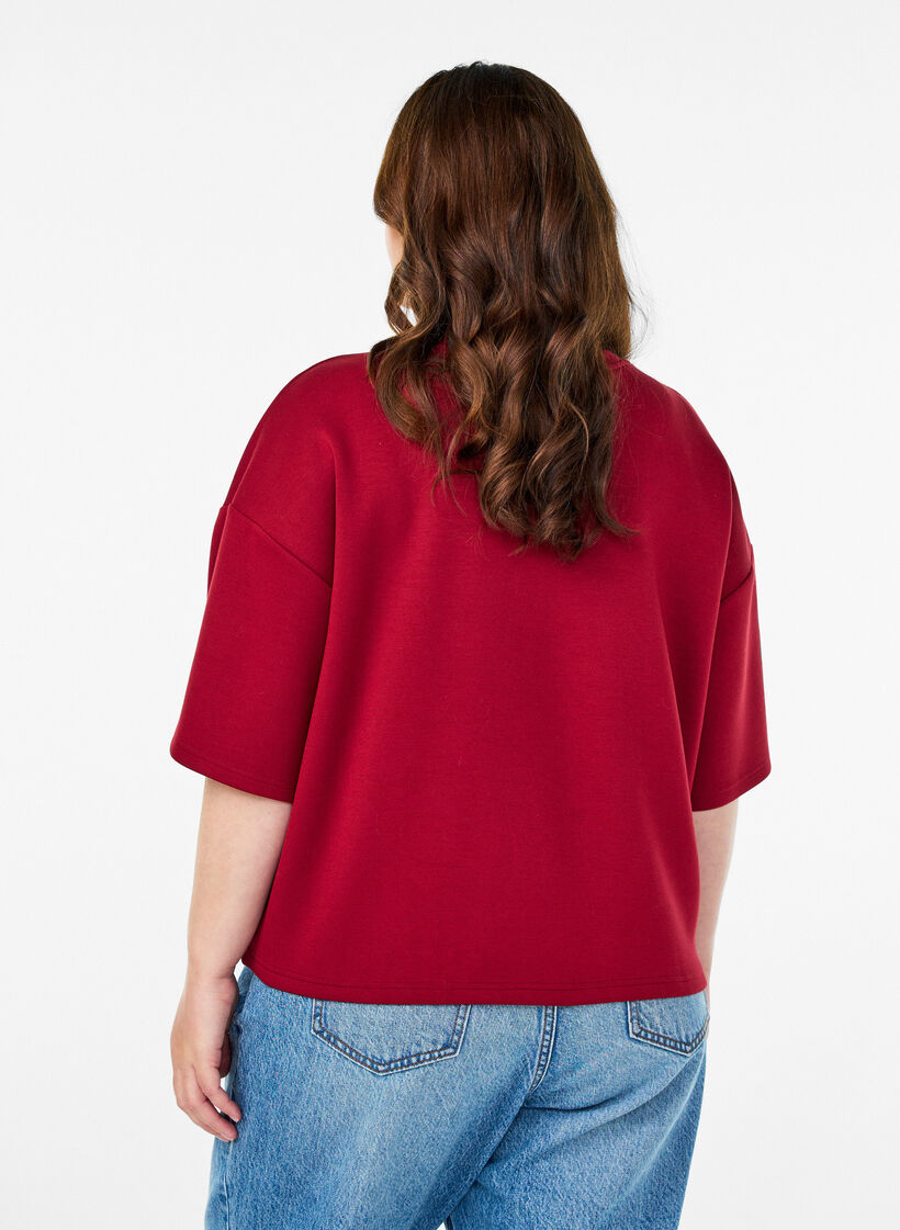 Short loose-fit t-shirt in a modal blend, Red, Model image number 2