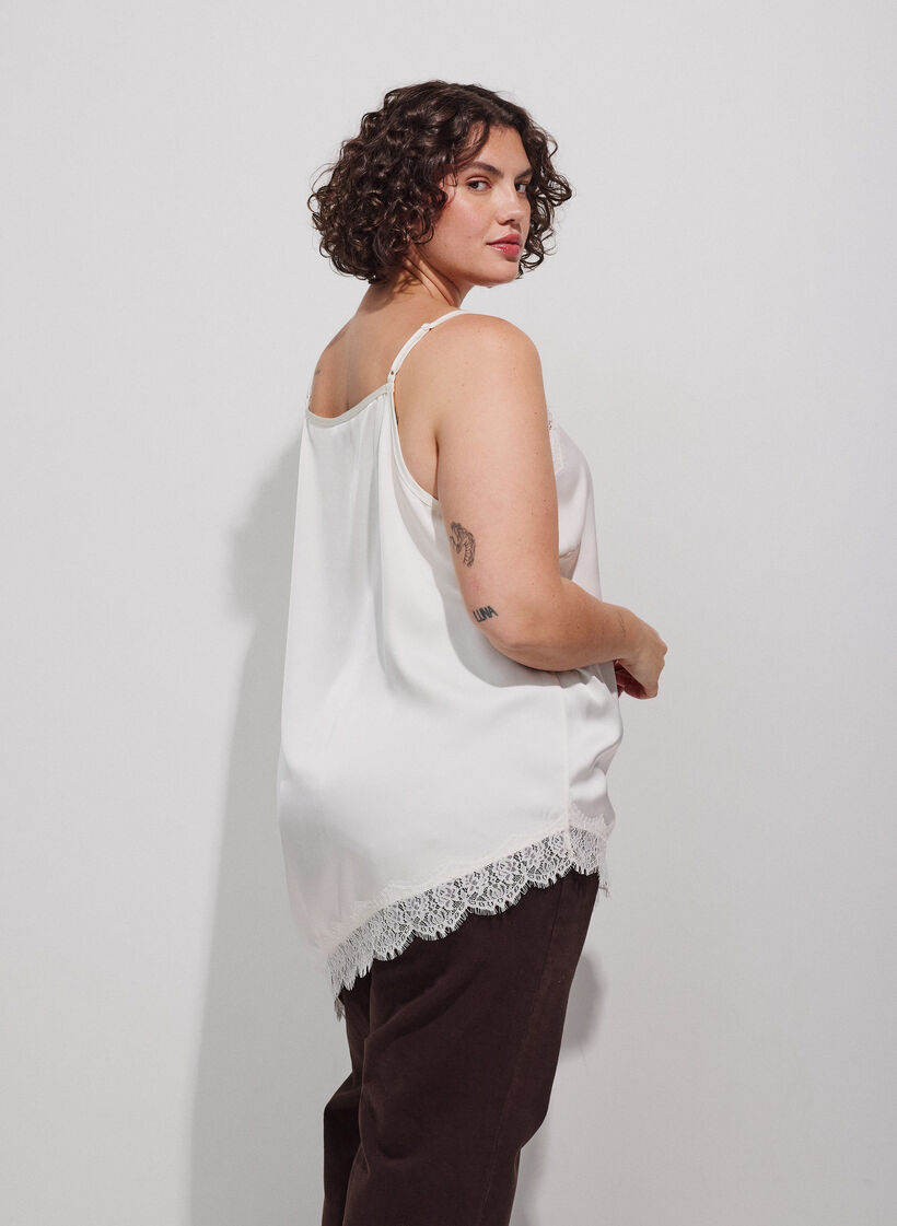 Strappy top with lace and an asymmetrical hem, Vanilla, Model image number 2