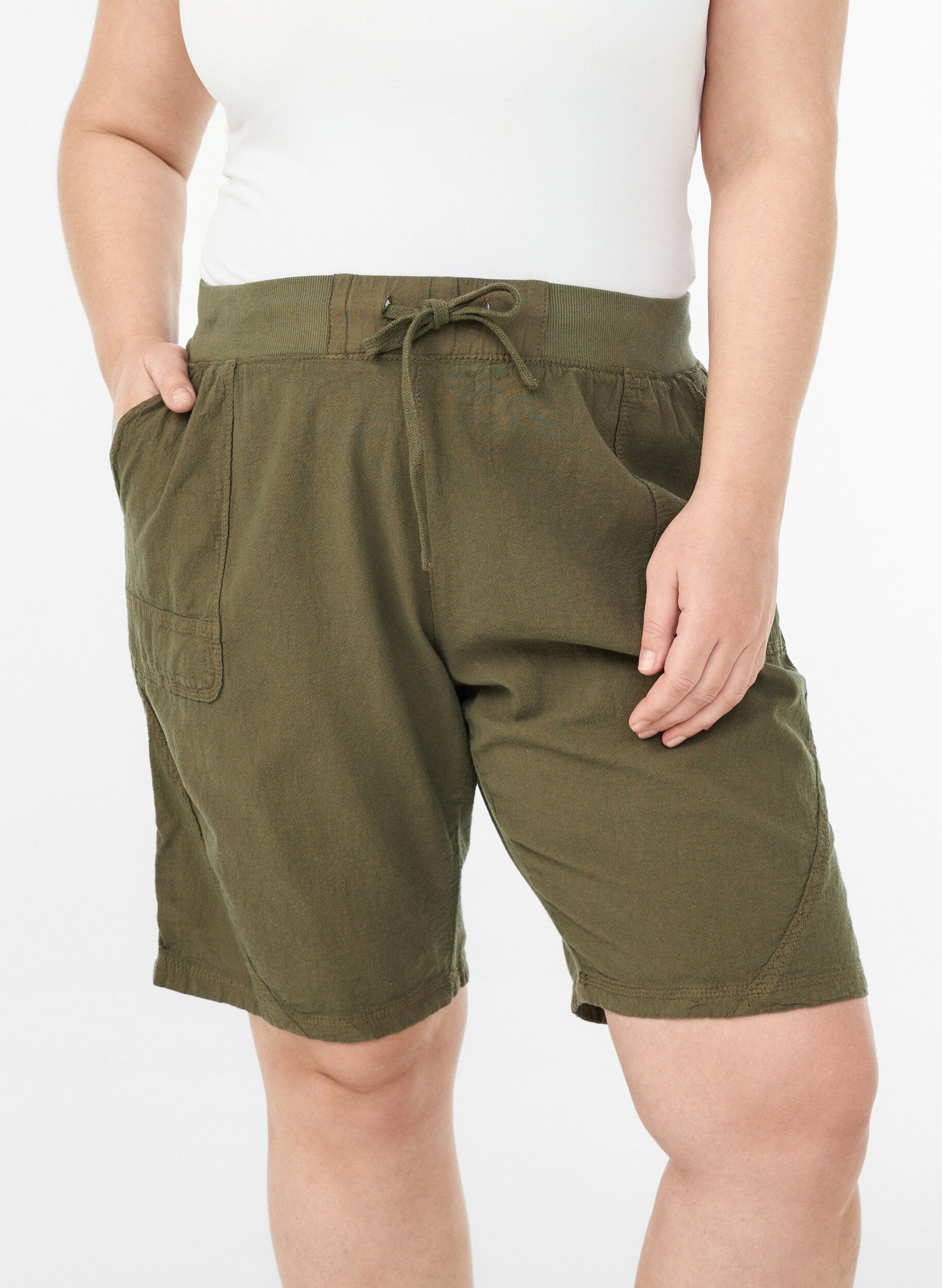 ZizzifashionLoose cotton shorts with pockets, Green, Model image number 3
