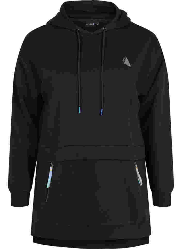 Sweatshirt with hood and pockets, Black, Packshot image number 0