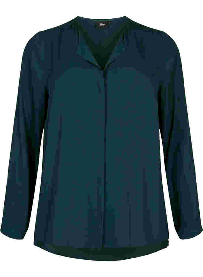 Solid colour shirt with v-neck, Scarab, Packshot image number 0