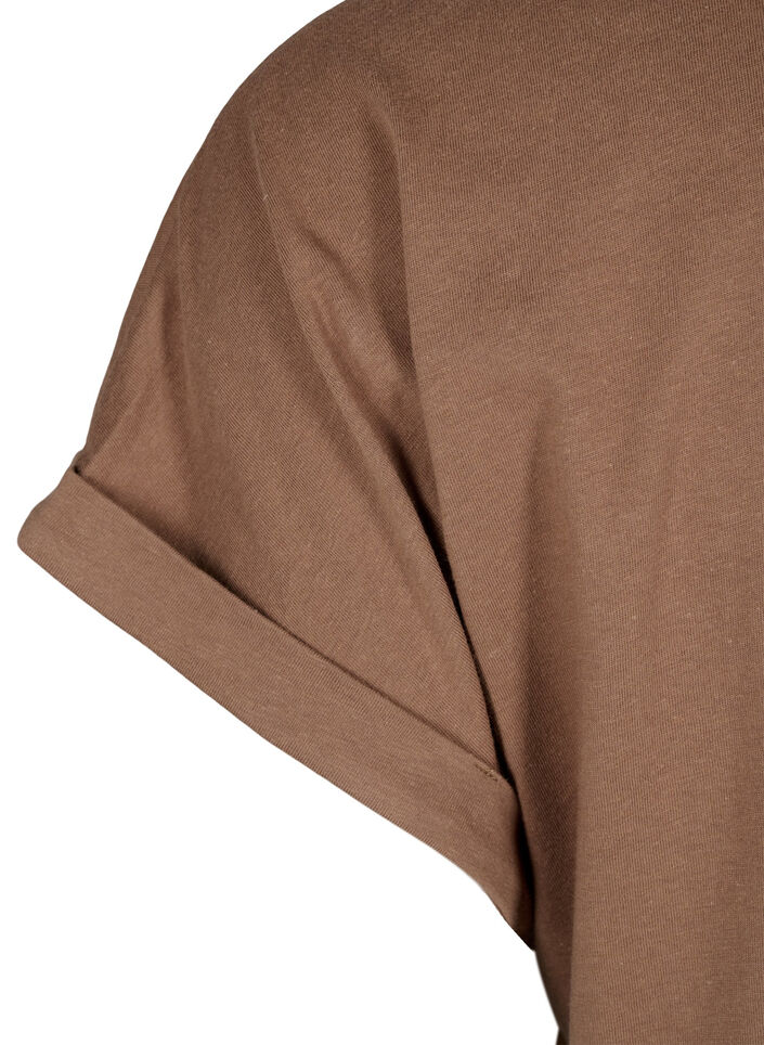 Short sleeve cotton blend T-shirt, Brown, Packshot image number 3