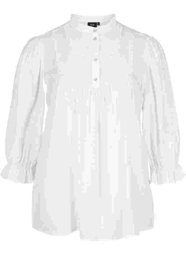 Viscose blouse with 3/4 sleeves and buttons, Snow White, Packshot image number 0