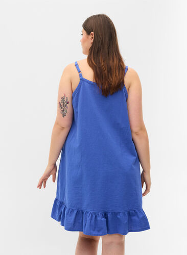 Cotton dress with thin straps and an A-line cut, Dazzling Blue, Model image number 1