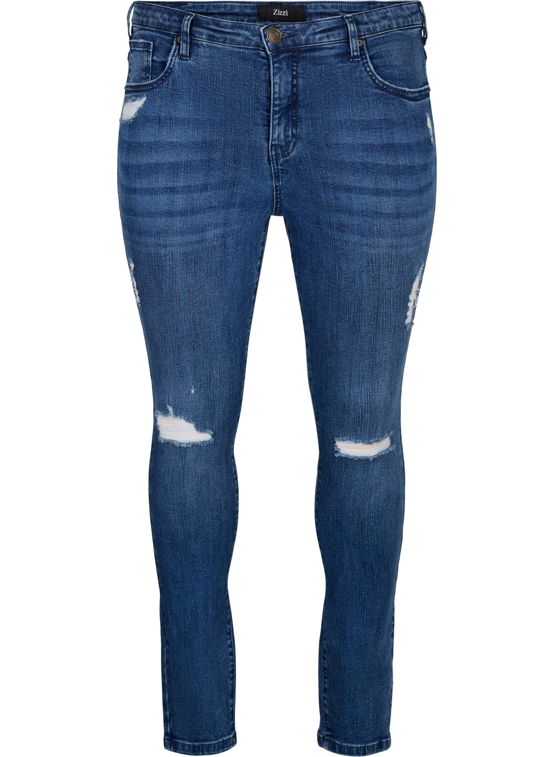 Zizzifashion Super slim Amy jeans with wear details, Blue Denim, Packshot image number 0