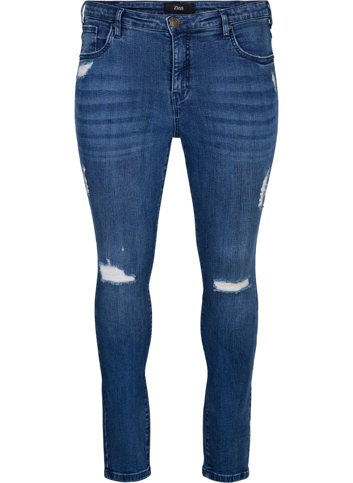 Super slim Amy jeans with wear details, Blue Denim, Packshot image number 0