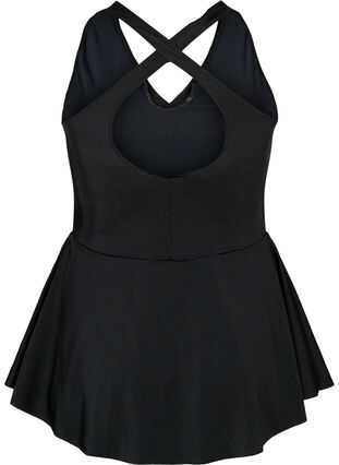 Swim dress with crossed back and skirt, Black, Packshot image number 1