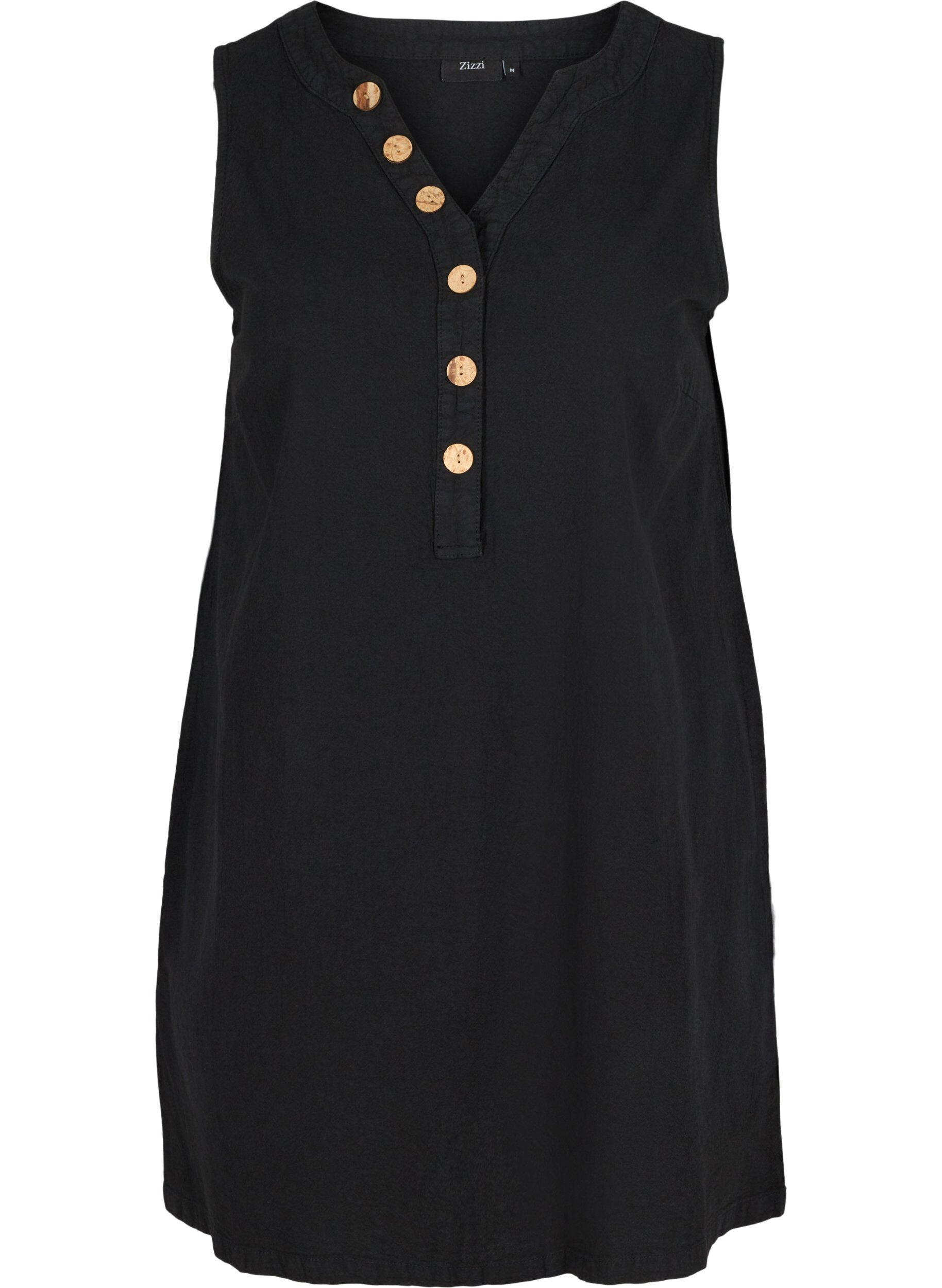Zizzifashion Sleeveless cotton tunic with buttons, Black, Packshot image number 0