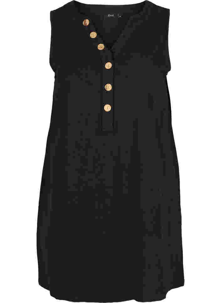 Sleeveless cotton tunic with buttons, Black, Packshot image number 0