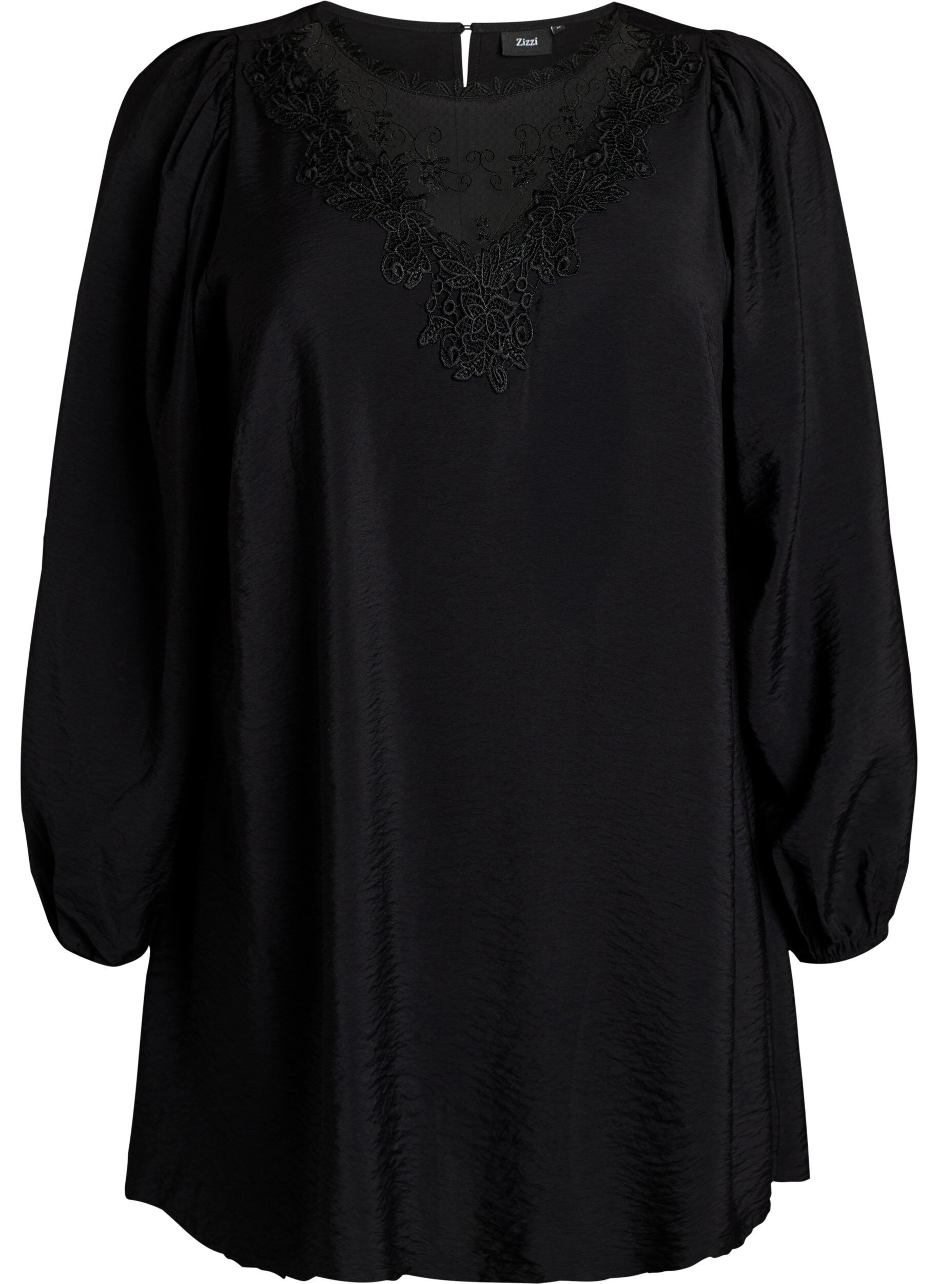 ZizzifashionTunic in viscose with lace detail, Black, Packshot image number 0